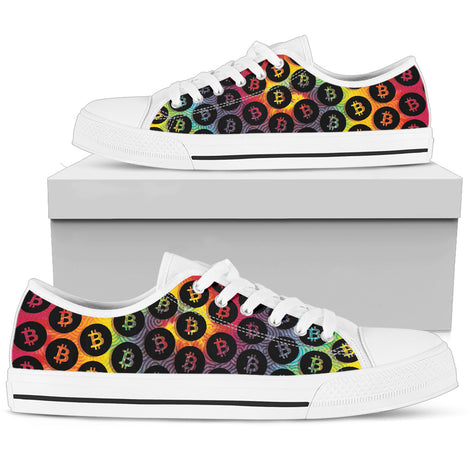 Bitcoin Pattern Low Top Shoes - Tie Dye & Black w/White Trim