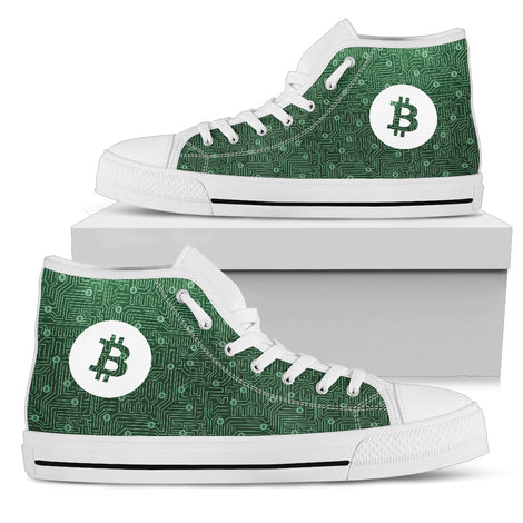 Bitcoin Network Pattern High Top Shoes - Green w/White Trim
