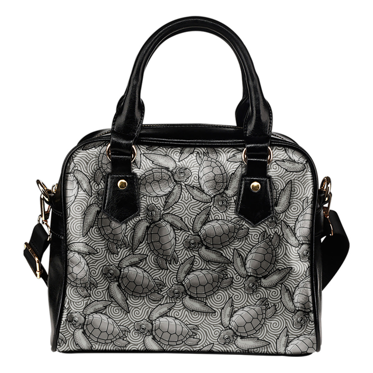 Turtle Swirl Shoulder Handbag - Gray w/Black Trim