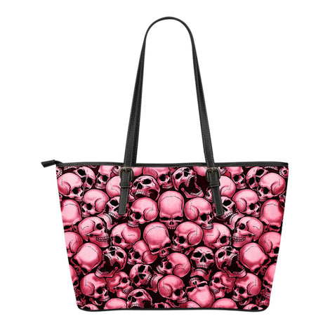 Skull Pile Small Leather Tote Bag - Red