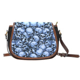 Skull Pile Black Canvas Saddle Bag - Blue w/Leather Trim