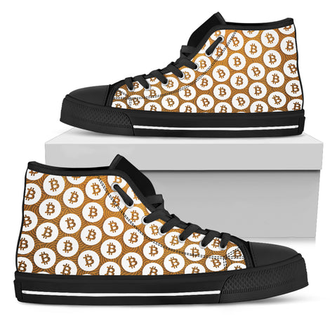 Bitcoin Pattern High Top Shoes - Orange & White w/Black Trim