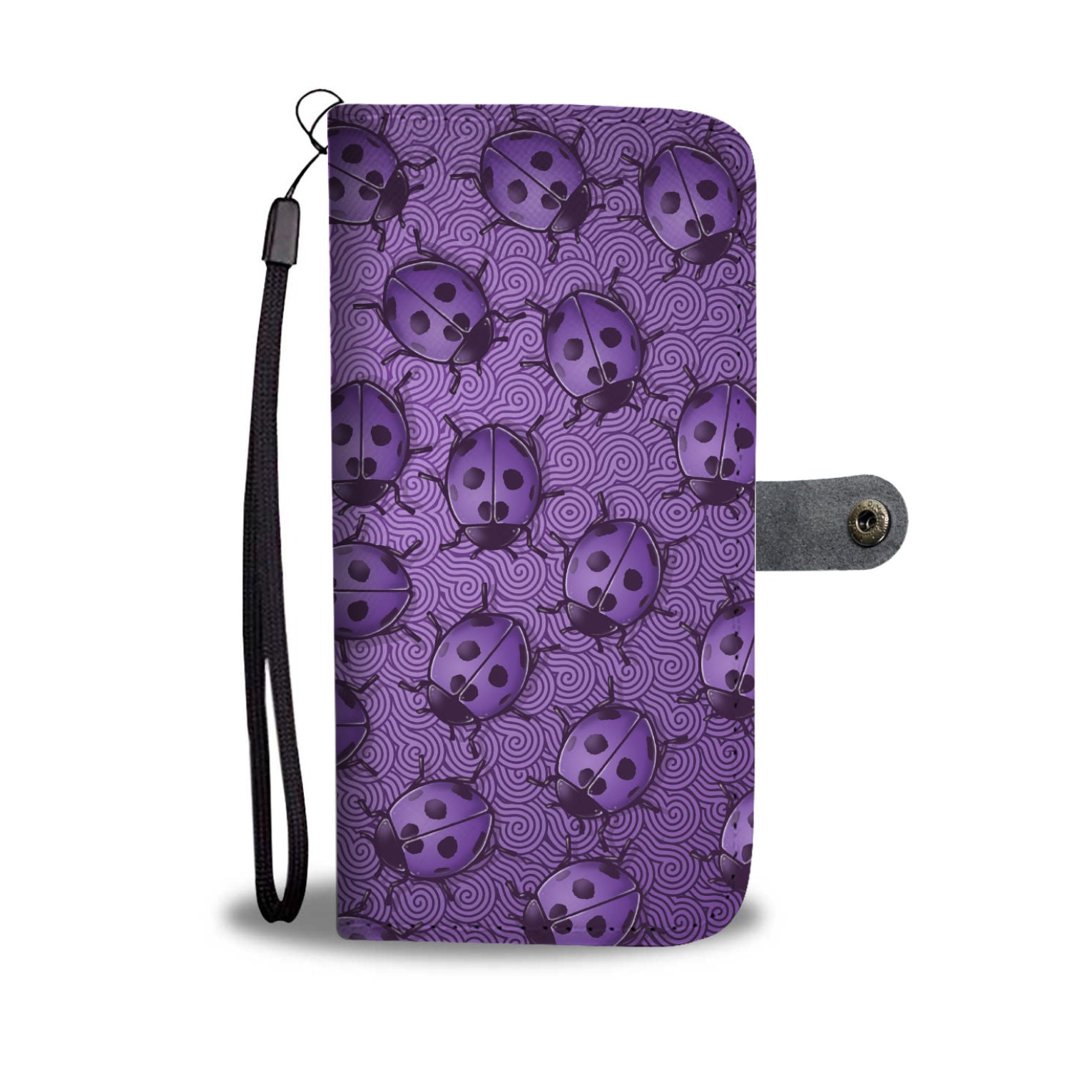 Lady Bug Swirl Wallet Phone Case - Purple