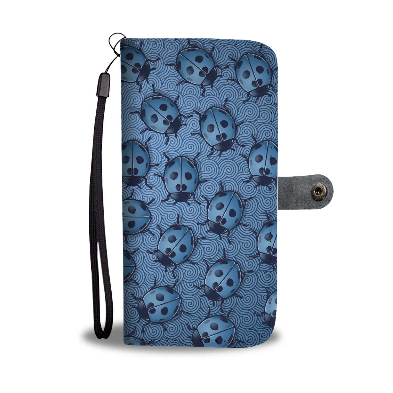 Lady Bug Swirl Wallet Phone Case - Blue