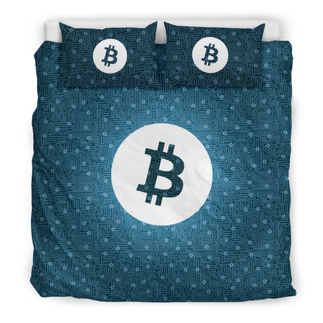 Bitcoin Circuit Board Bedding Set - Blue