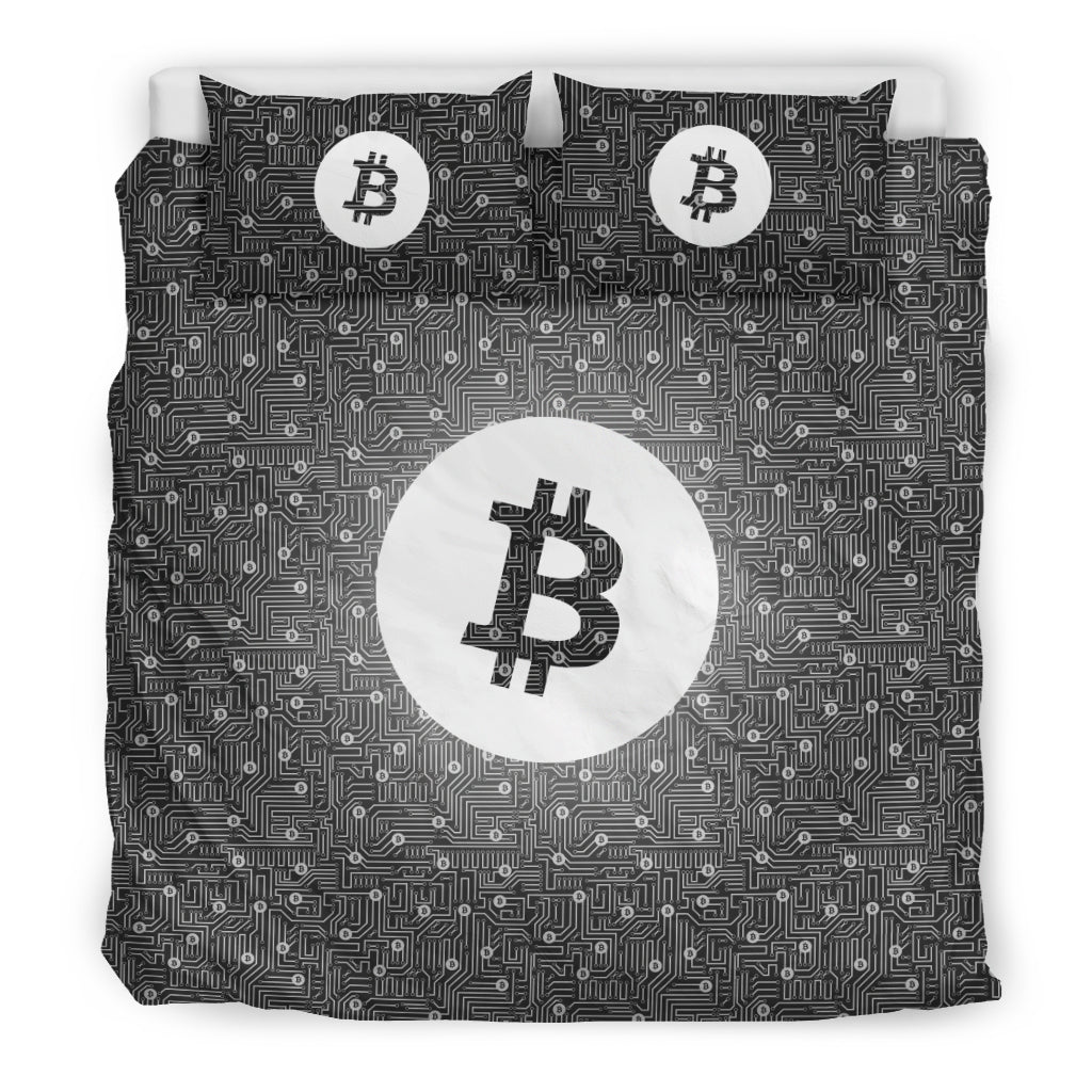 Bitcoin Circuit Board Bedding Set - Gray