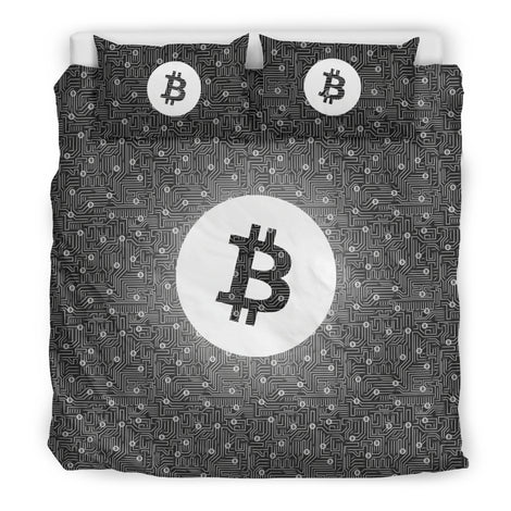 Bitcoin Circuit Board Bedding Set - Gray