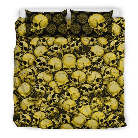 Skull Pile Bedding Set - Gold & Black