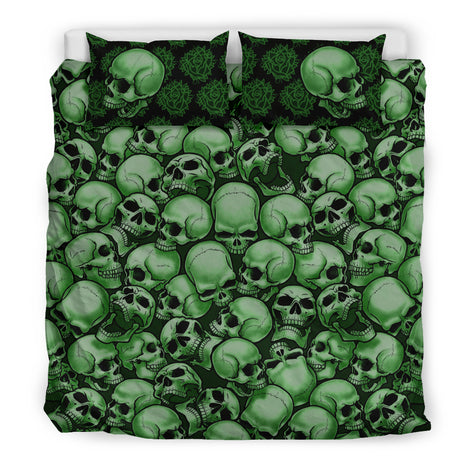Skull Pile Bedding Set - Green & Black