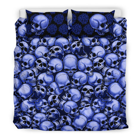 Skull Pile Bedding Set - Blue & Black