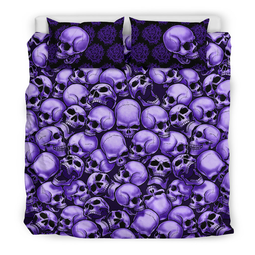 Skull Pile Bedding Set - Purple & Black