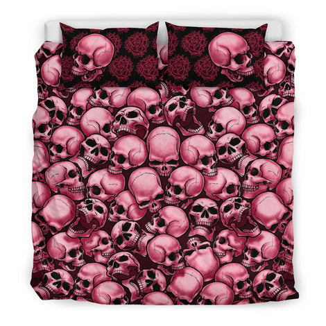 Skull Pile Bedding Set - Red & Black