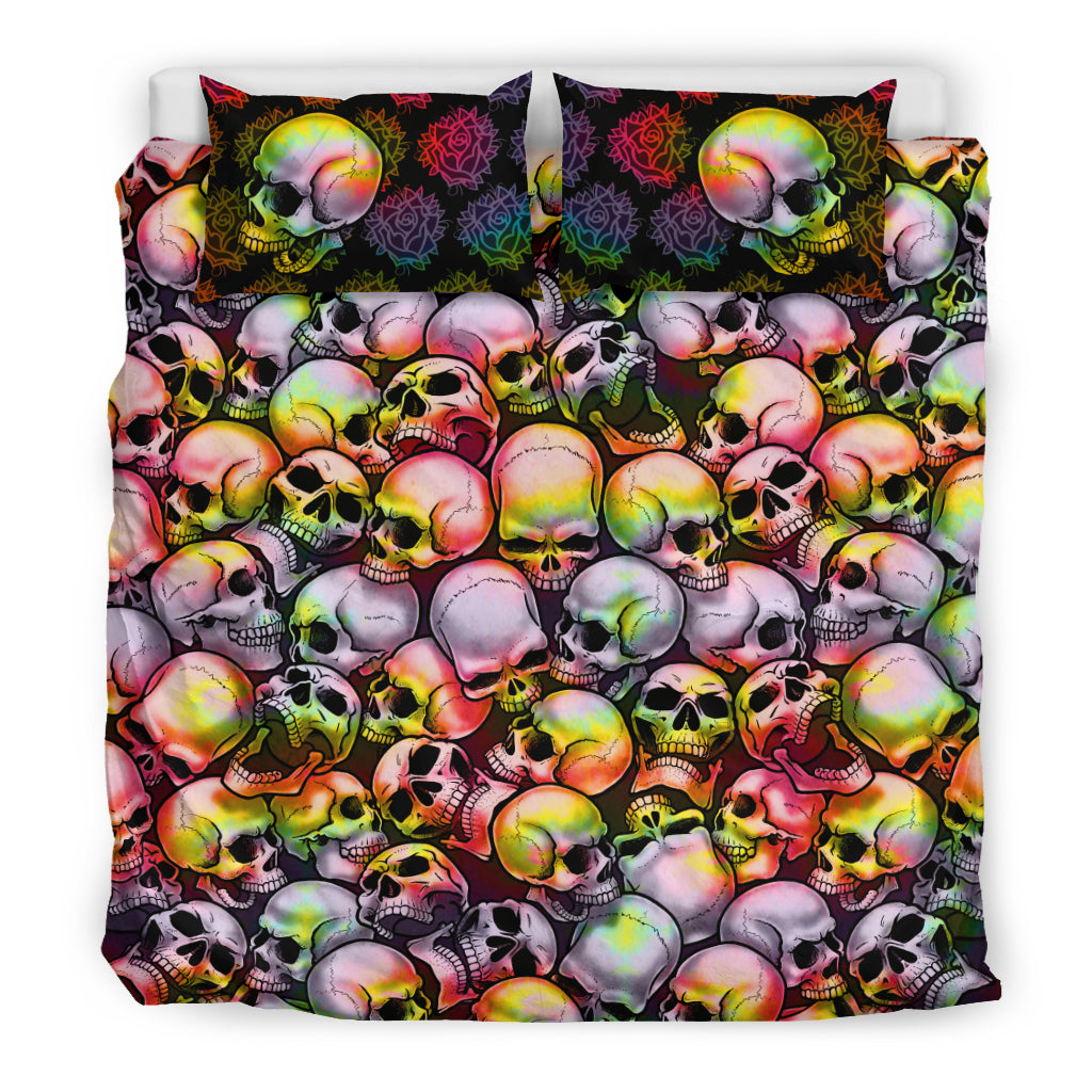 Skull Pile Bedding Set - Tie Dye & Black