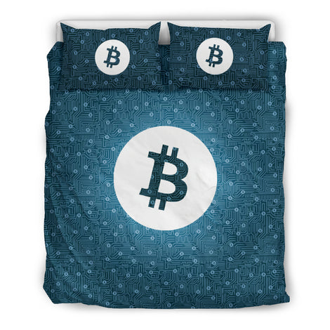 Bitcoin Circuit Board Bedding Set - Blue