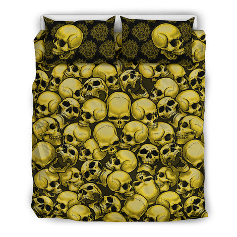 Skull Pile Bedding Set - Gold & Black