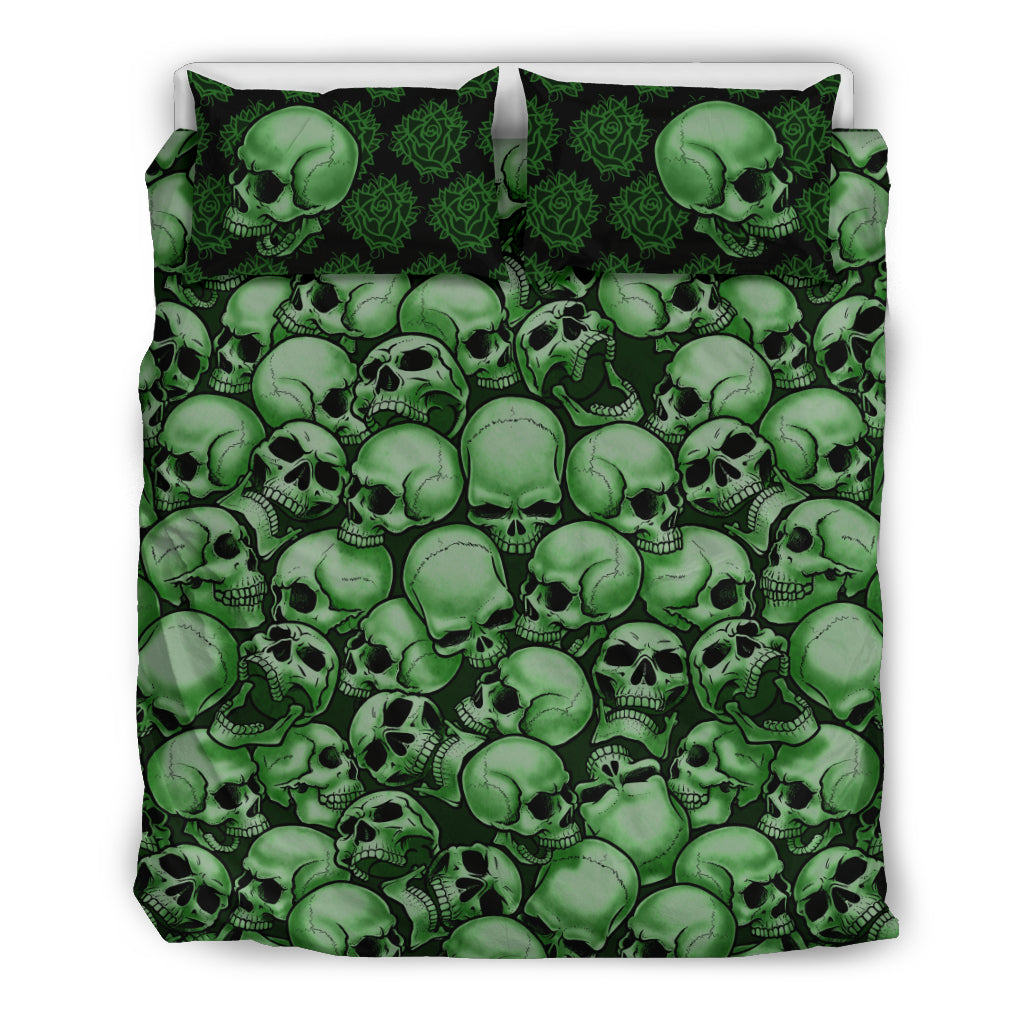 Skull Pile Bedding Set - Green & Black