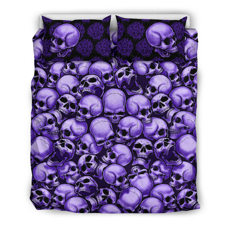 Skull Pile Bedding Set - Purple & Black