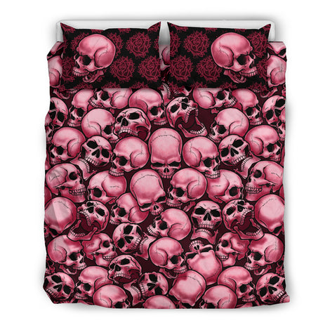 Skull Pile Bedding Set - Red & Black