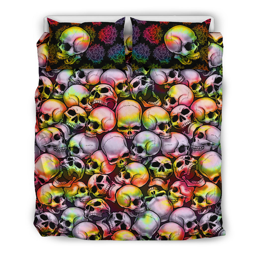 Skull Pile Bedding Set - Tie Dye & Black