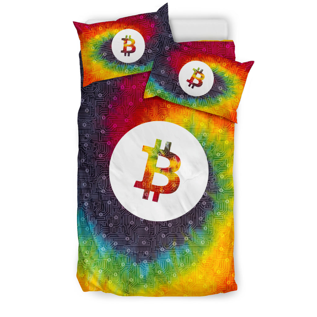 Bitcoin Circuit Board Bedding Set - Tie Dye