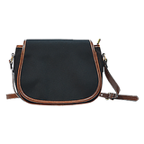 Lady Bug Swirl Black Canvas Saddle Bag - Green w/Leather Trim