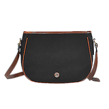 Lady Bug Swirl Black Canvas Saddle Bag - Purple w/Leather Trim