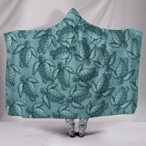 Turtle Swirl Hooded Blanket - Teal
