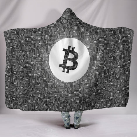 Bitcoin Circuit Board Hooded Blanket - Gray