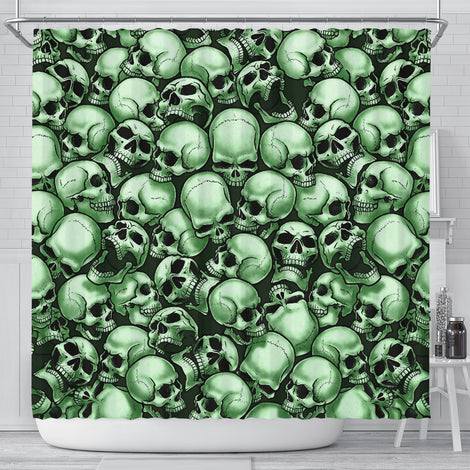 Skull Pile Shower Curtain - Green