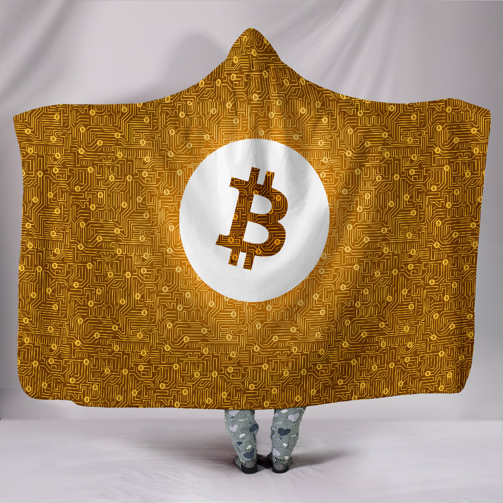 Bitcoin Circuit Board Hooded Blanket - Orange