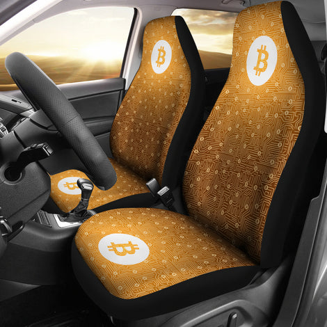 Bitcoin Circuit Board Car Seat Covers - Orange