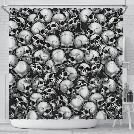 Skull Pile Shower Curtain - Black & White