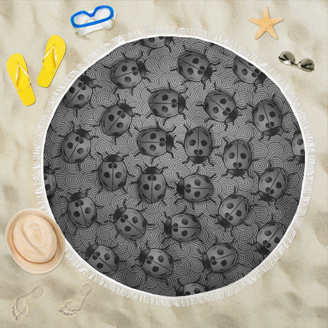 Lady Bug Swirl beach Blanket - Black & White