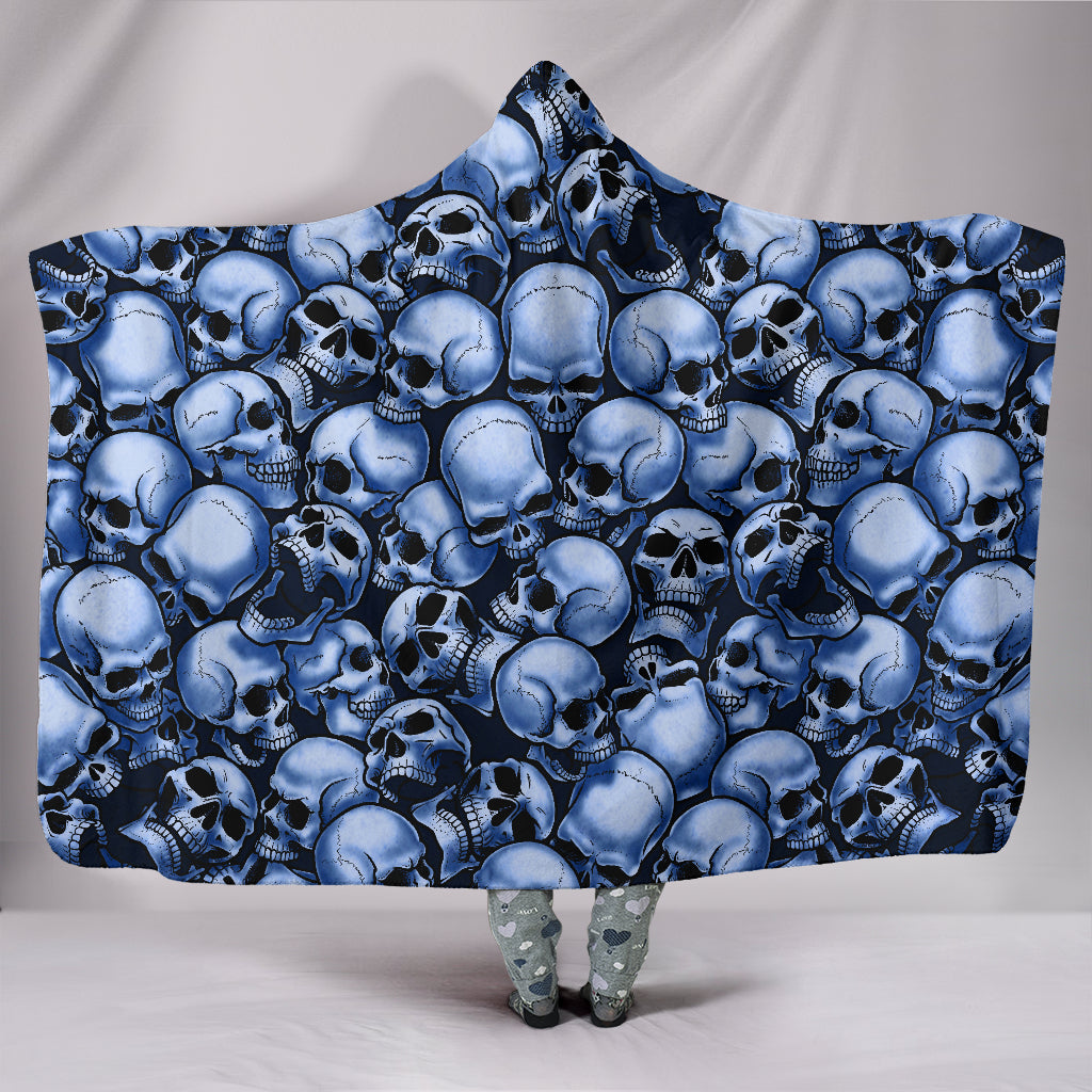 Skull Pile Hooded Blanket - Blue