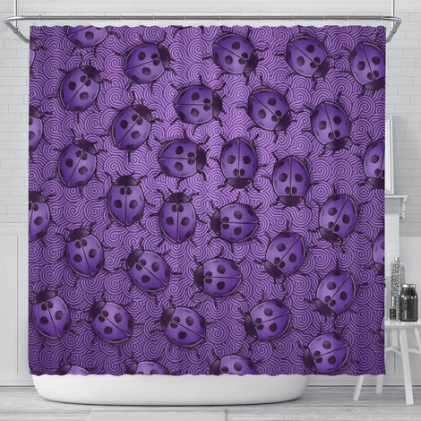 Lady Bug Swirl Shower Curtain - Purple