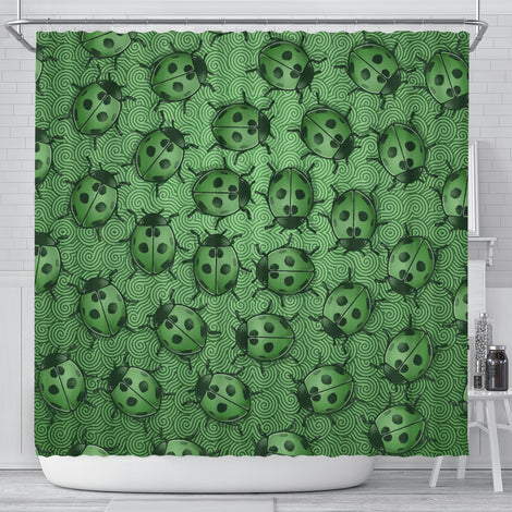 Lady Bug Swirl Shower Curtain - Green