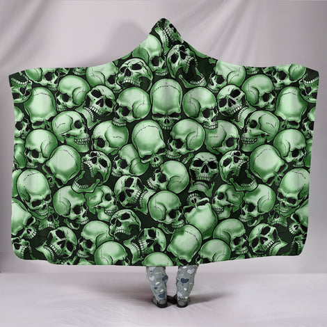 Skull Pile Hooded Blanket - Green