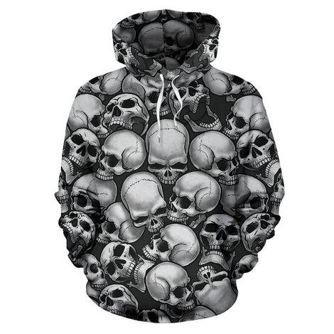Skull Pile All Over Print Hoodie - Black & White