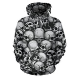 Skull Pile All Over Print Hoodie - Black & White