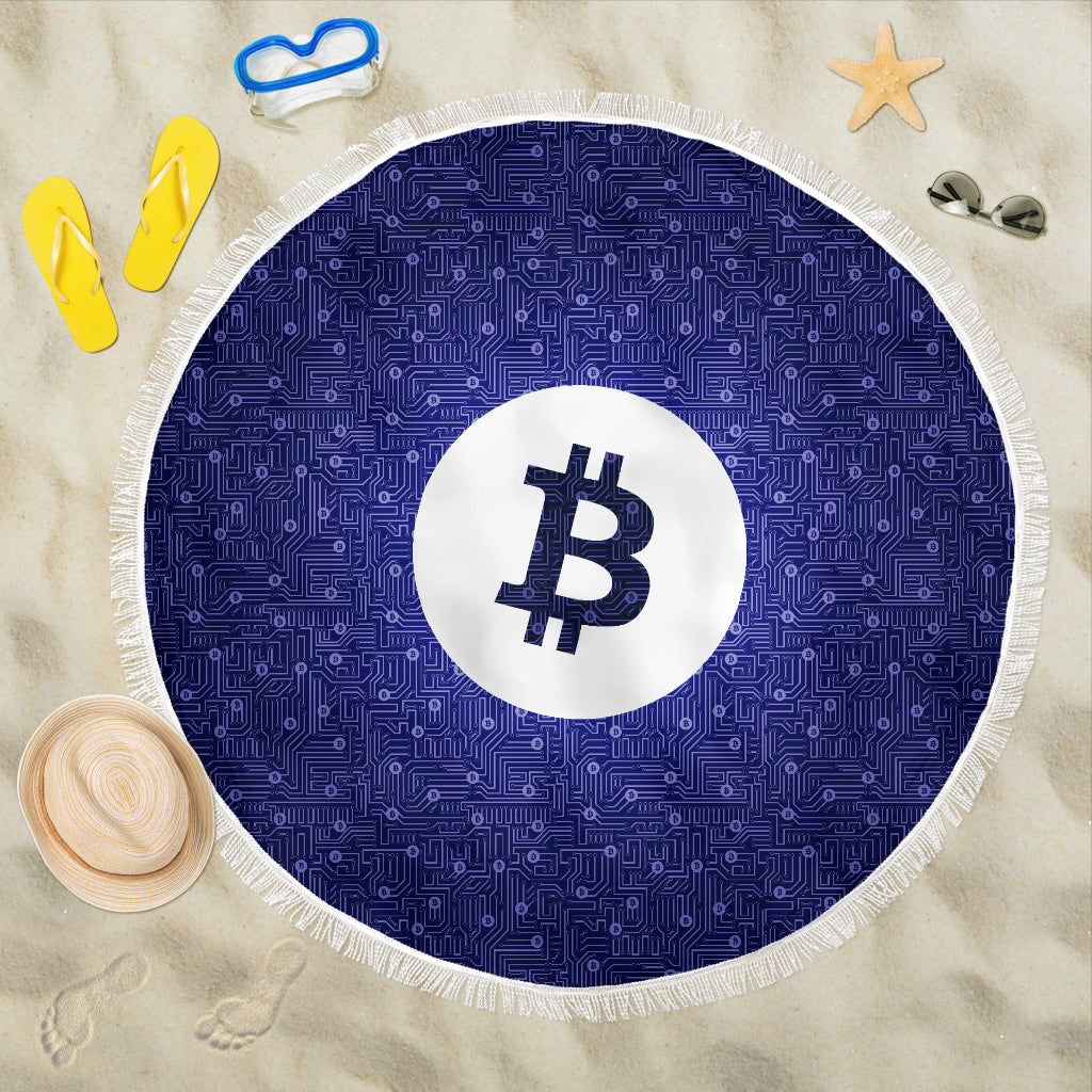 Bitcoin Circuit Board Beach Blanket - Purple