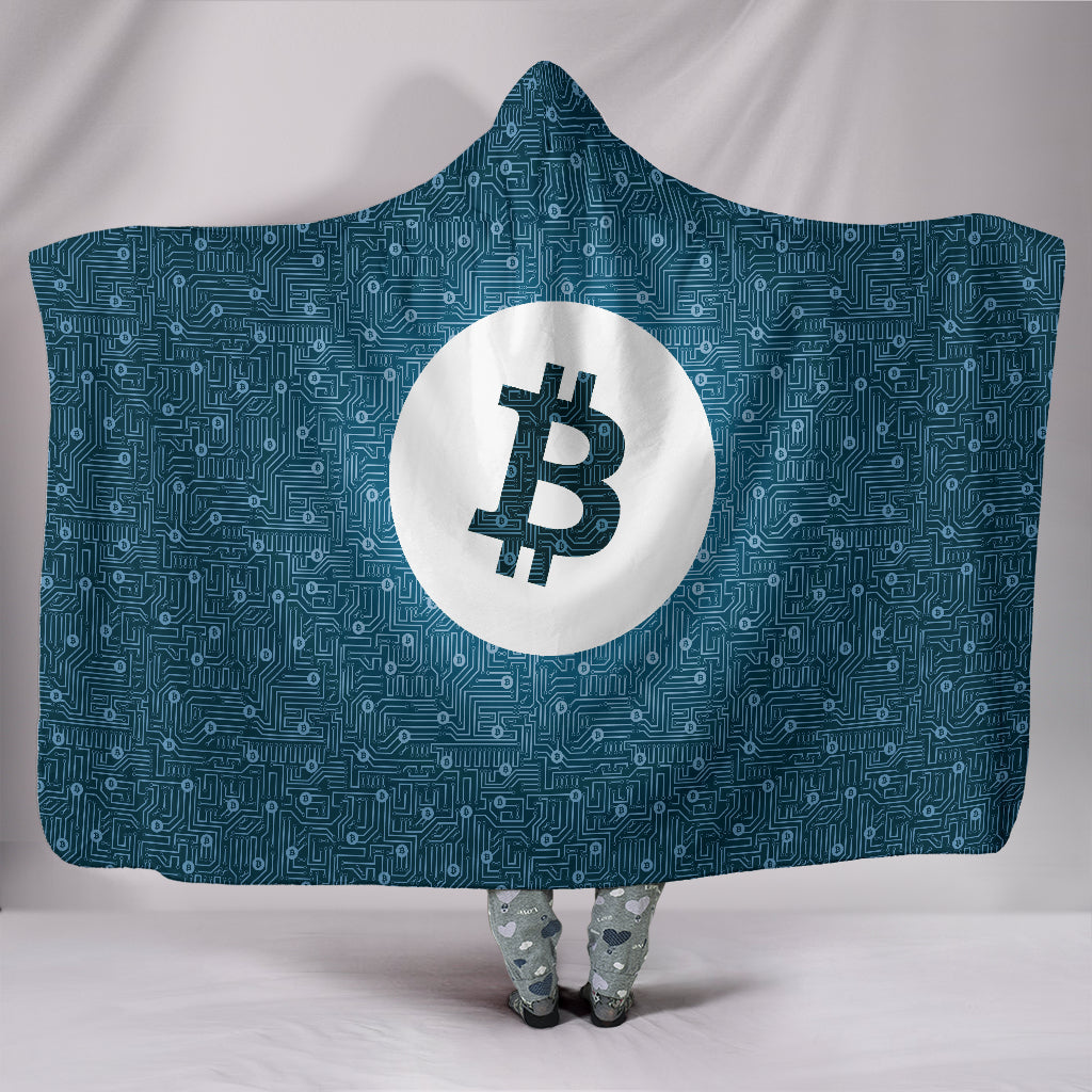 Bitcoin Circuit Board Hooded Blanket - Blue