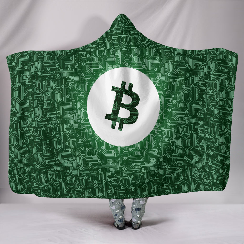 Bitcoin Circuit Board Hooded Blanket - Green