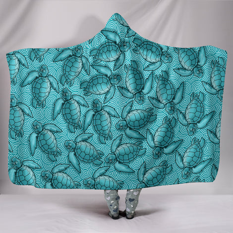 Turtle Swirl Hooded Blanket - Blue