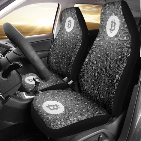 Bitcoin Circuit Board Car Seat Cover - Black & White