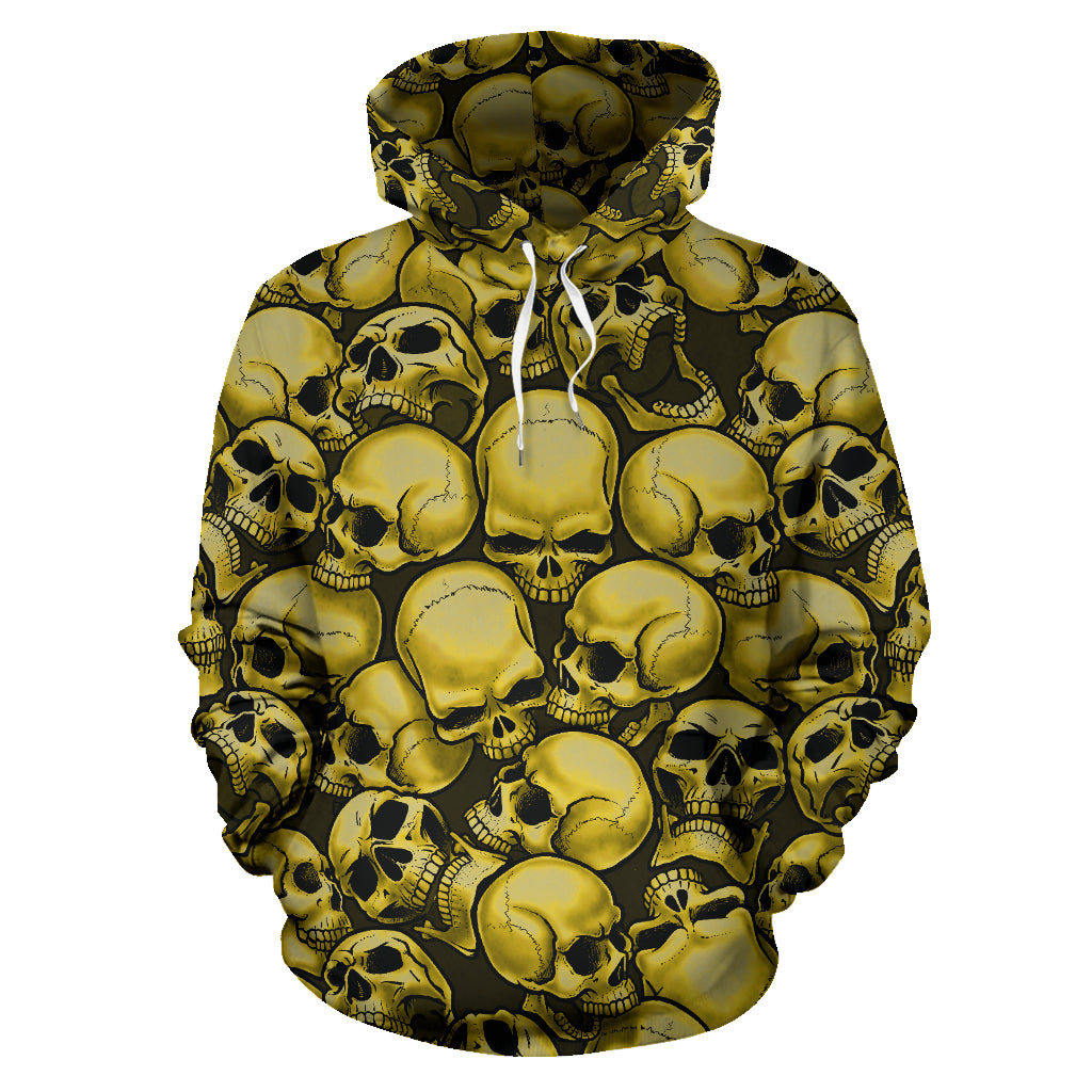 Skull Pile All Over Print Hoodie - Gold