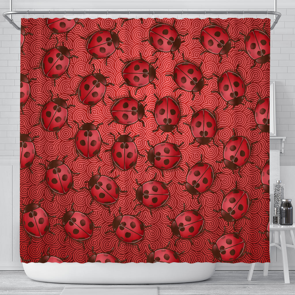 Lady Bug Swirl Shower Curtain - Red