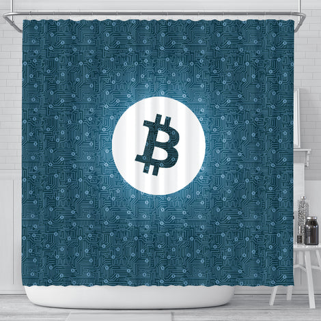 Bitcoin Circuit Board Shower Curtain - Blue