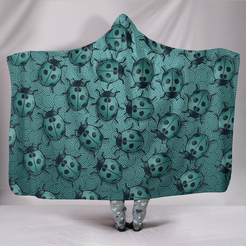Lady Bug Swirl Hooded Blanket - Teal