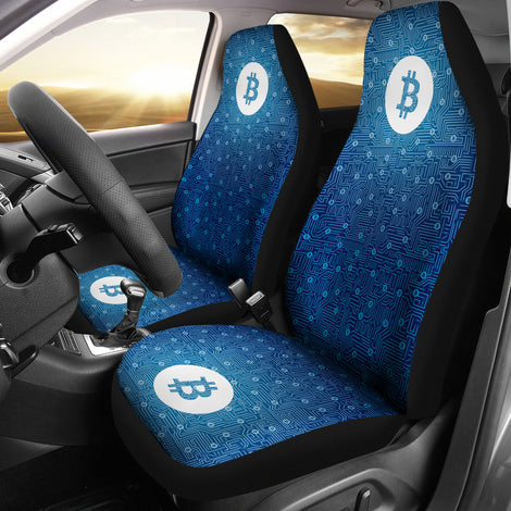 Bitcoin Circuit Board Car Seat Cover - Blue