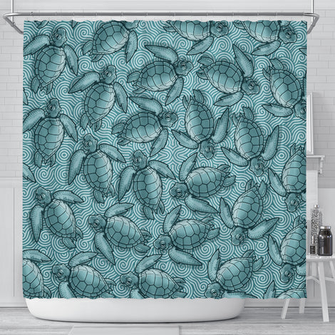 Turtle Swirl Shower Curtain - Teal